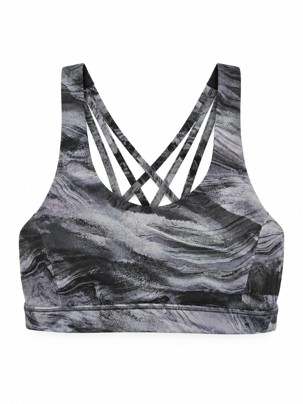 lululemon Energy Bra Size 2 Black Gray Marble Strappy Sports Bra